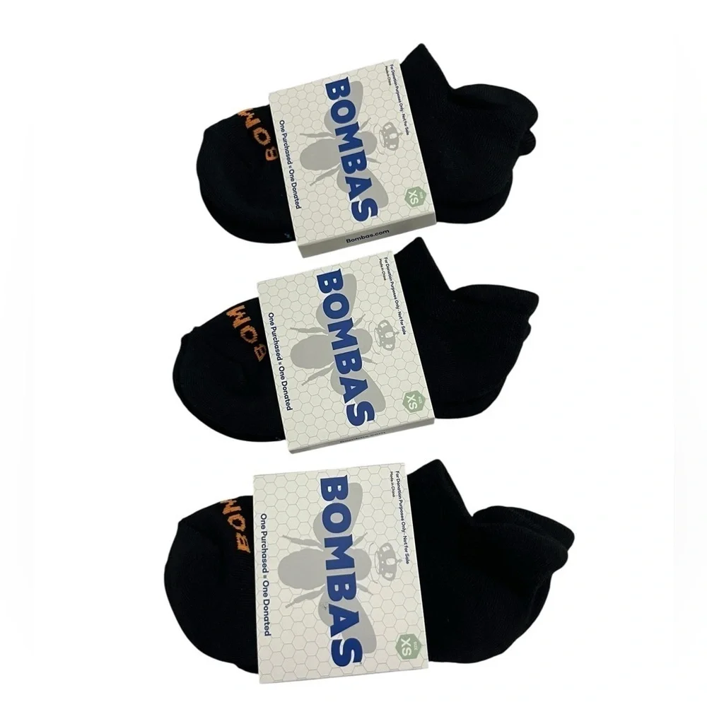 New Bombas Extra Small Ankle Socks Black Fits XS- Lot of 3 Pair